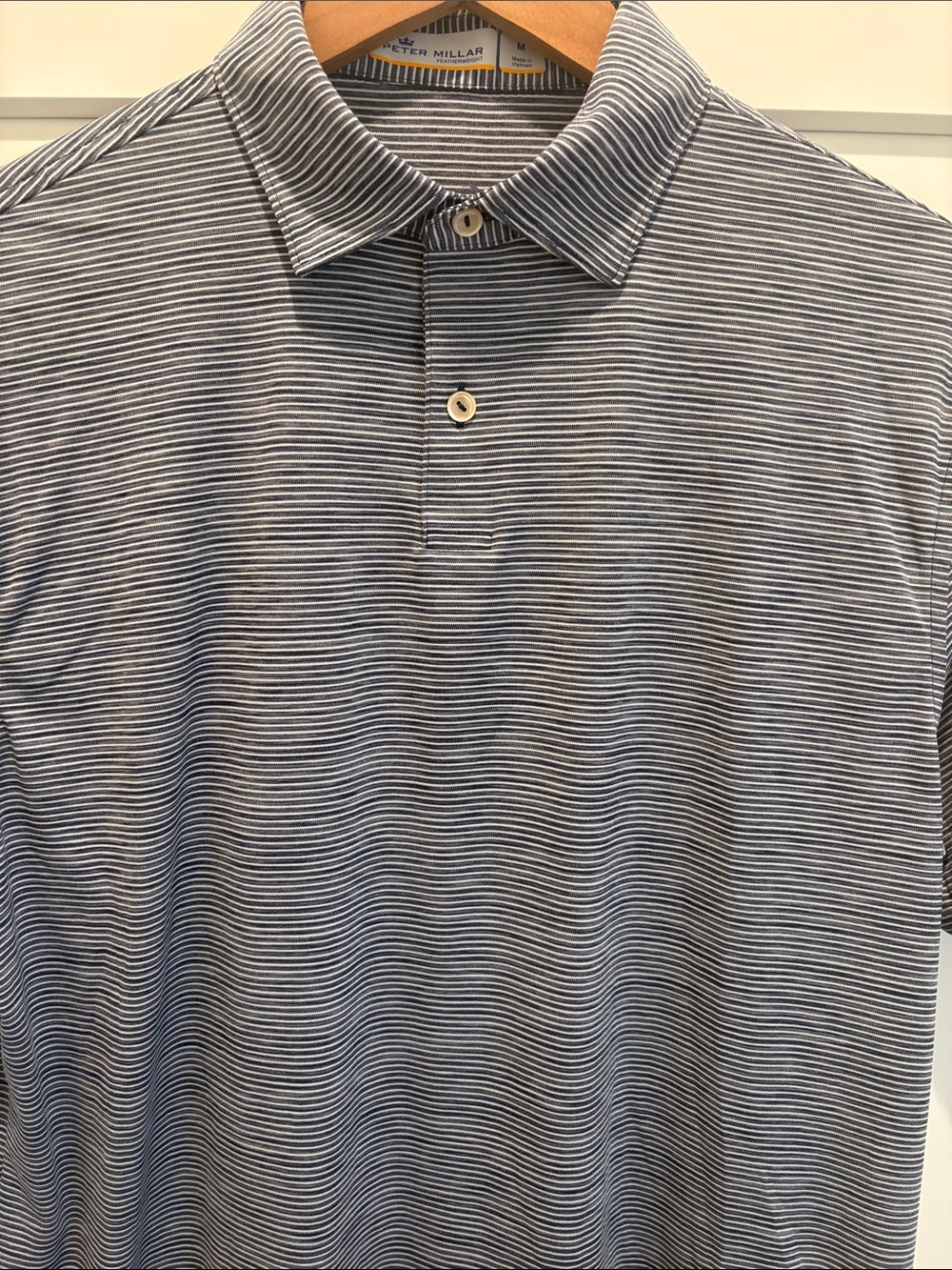 Peter Millar Featherweight Navy and White Fine-Striped Polo - Picture 2 of 11
